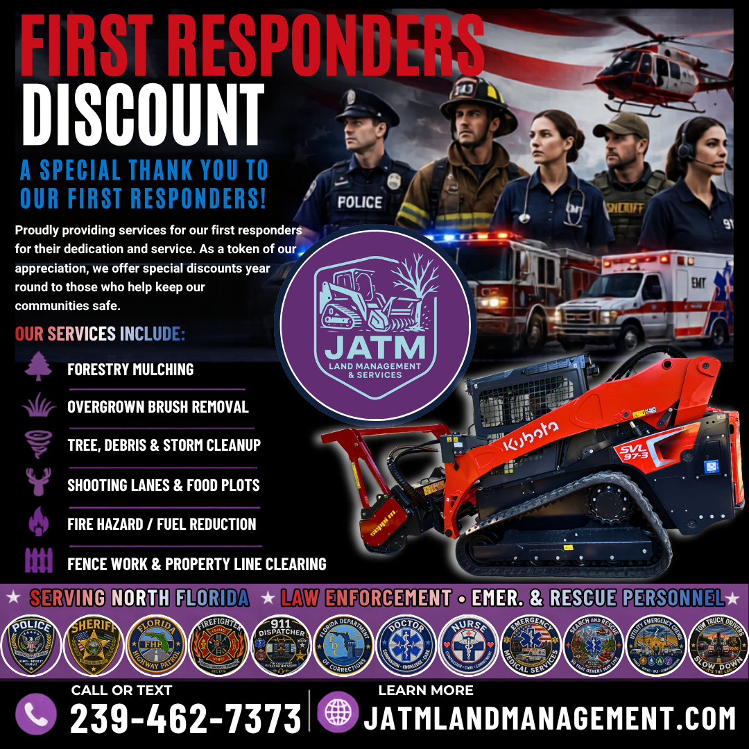 JATM Land Management first responders discount graphic